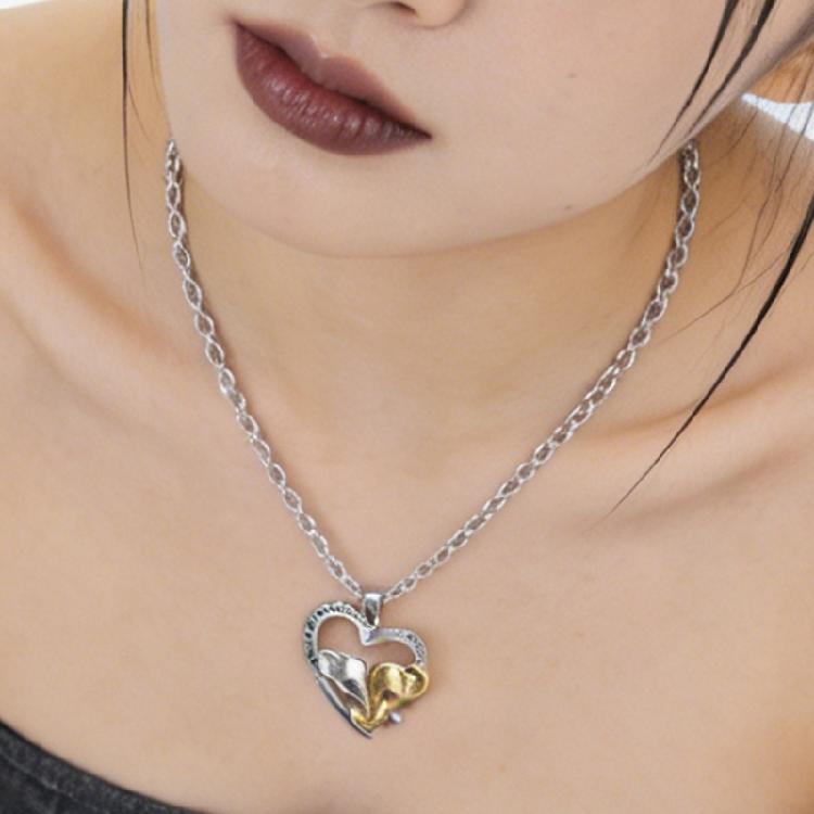 Lucky Double Elephant Necklace I Love You Forever Heart Pendant Valentines Gift