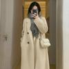 Women Winter Overcoat Double-breasted Turn-down Collar Long Sleeves Buttons Loose Cardigan Mid Length Outdoor Woolen Coat