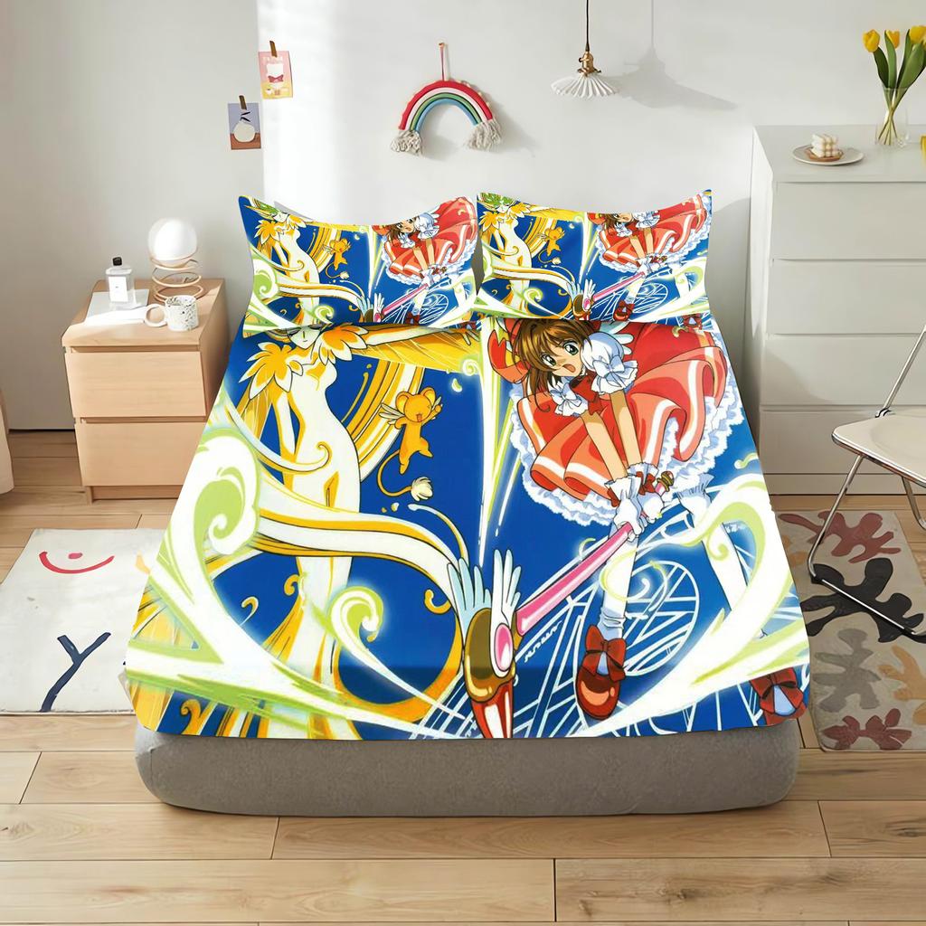 Cardcaptor Sakura Cartoon Fitted Sheet Cover For Teenager, Elastic Bedding, Cute Digital Printing Sheets, Bedding Children