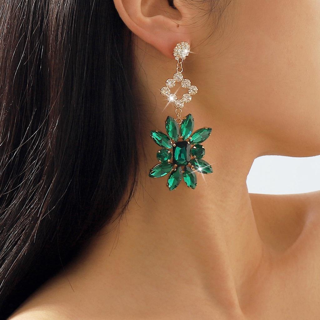 E11683 Floral Vintage Earrings Exaggerated Geometric Design Alloy With Rhinestones For Women