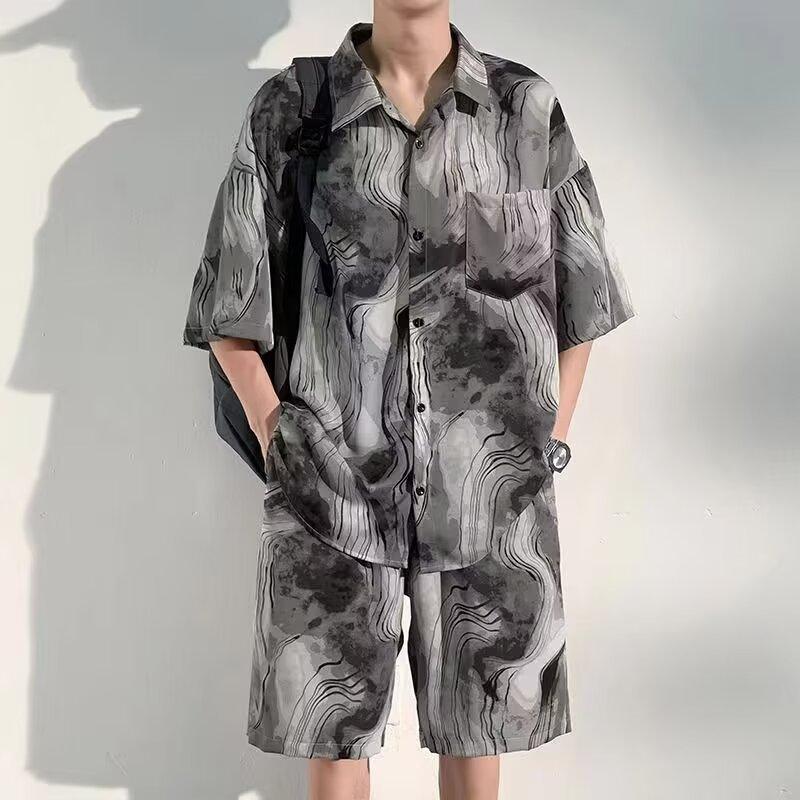 Ink Tie-dyed Shirt Men's Short-sleeved Summer Shirt New Chinese Style Men's Suit Versatile