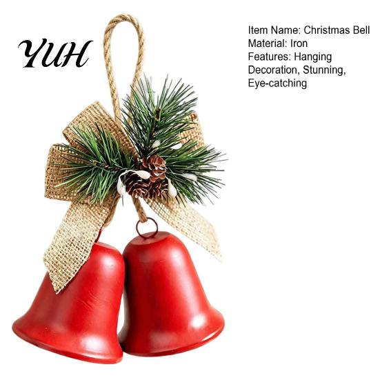 Winter Seasonal Party Supplies Christmas Bell Ornaments, Metal Double Jingle Bells Xmas Tree Hanging Indoor Holiday Scene Arrangement Decoration with