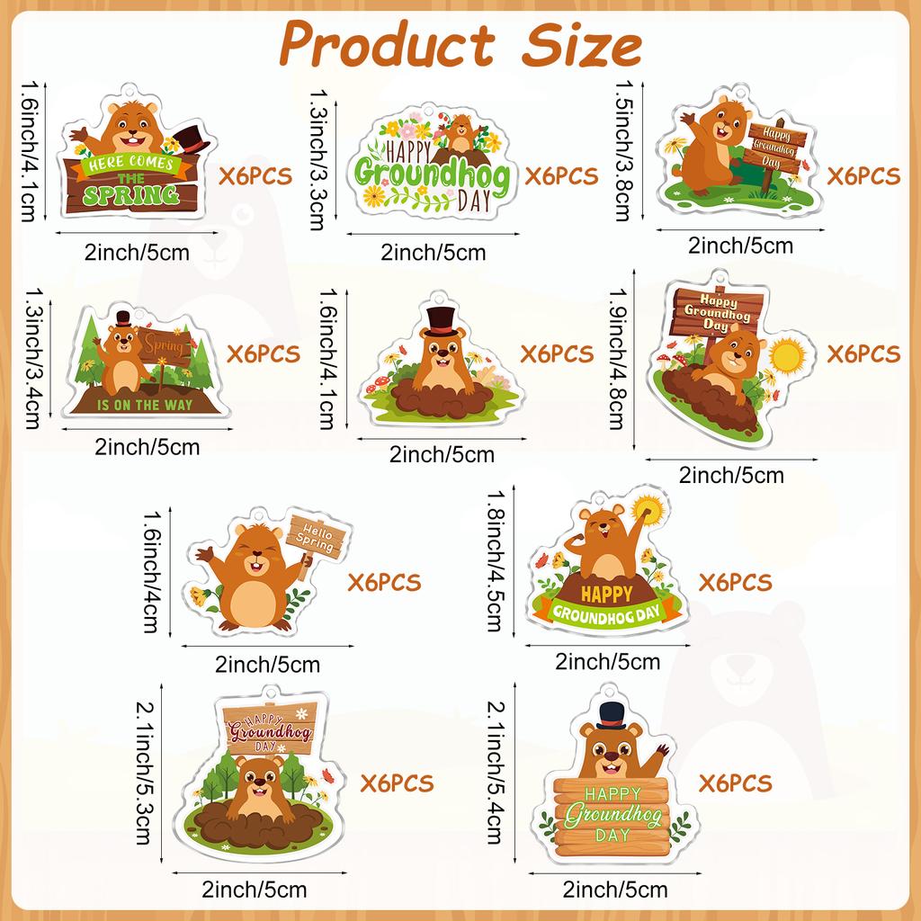 60 Pack Groundhog Day Gifts Acrylic Keychains Bulk Happy Groundhog Day Accessories 10 Design Funny Cute Animal Keychain For Wome