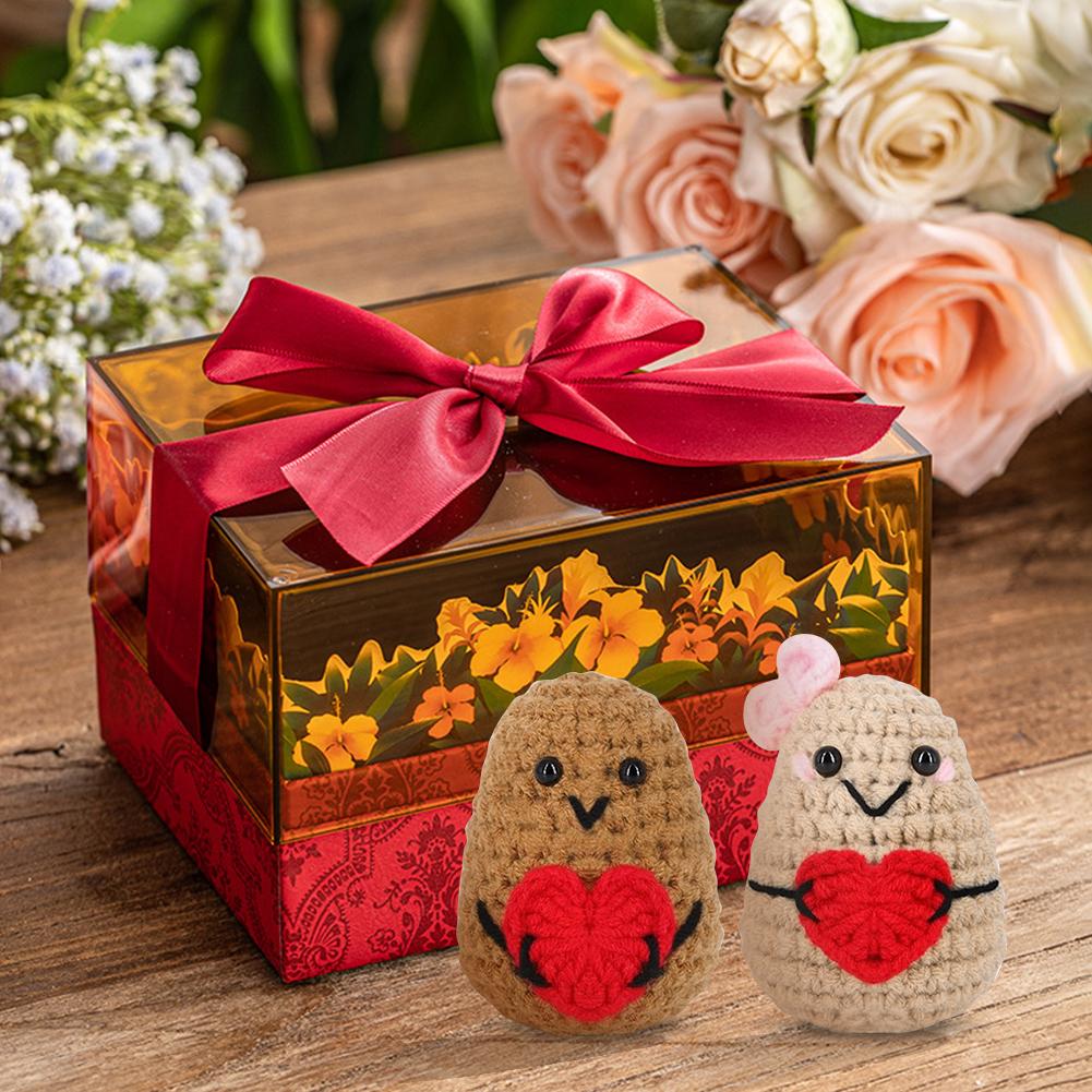 2Pcs Mini Handmade Potatoes with Card & Gift Box Inspirational Crochet Dolls Creative Birthday Gifts for Friends