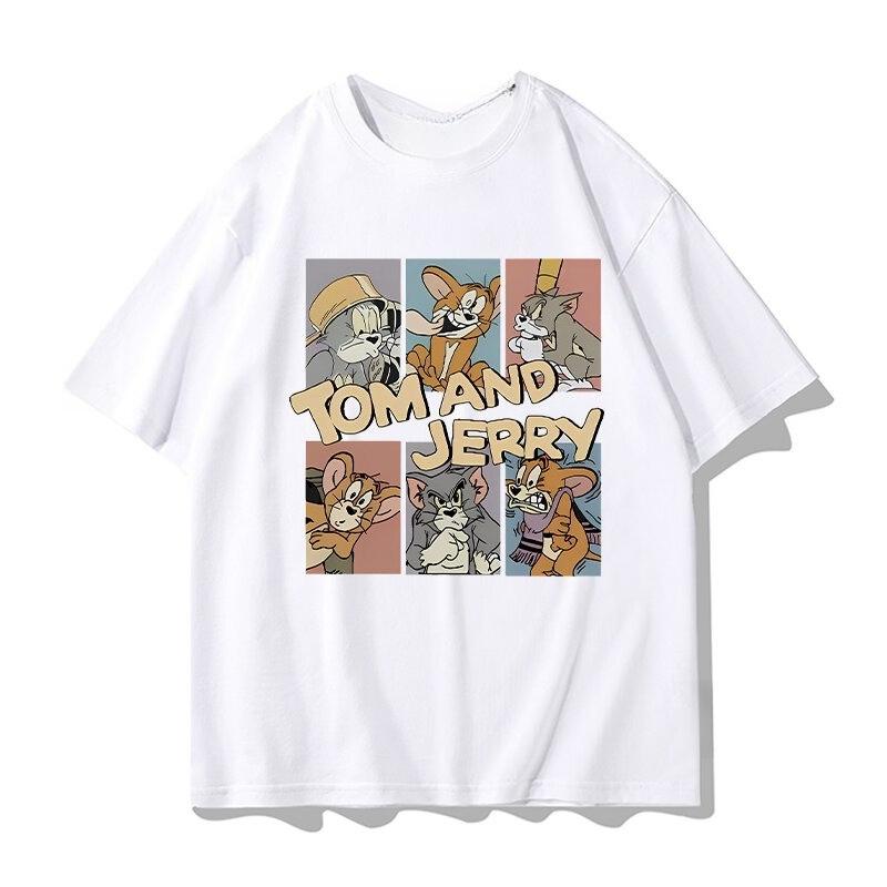 2026 Summer Comic Form Tom and Jerry Image 100 Cotton Printed Oversize Casual Tshirt Adult Children Parentchild Top Homewear