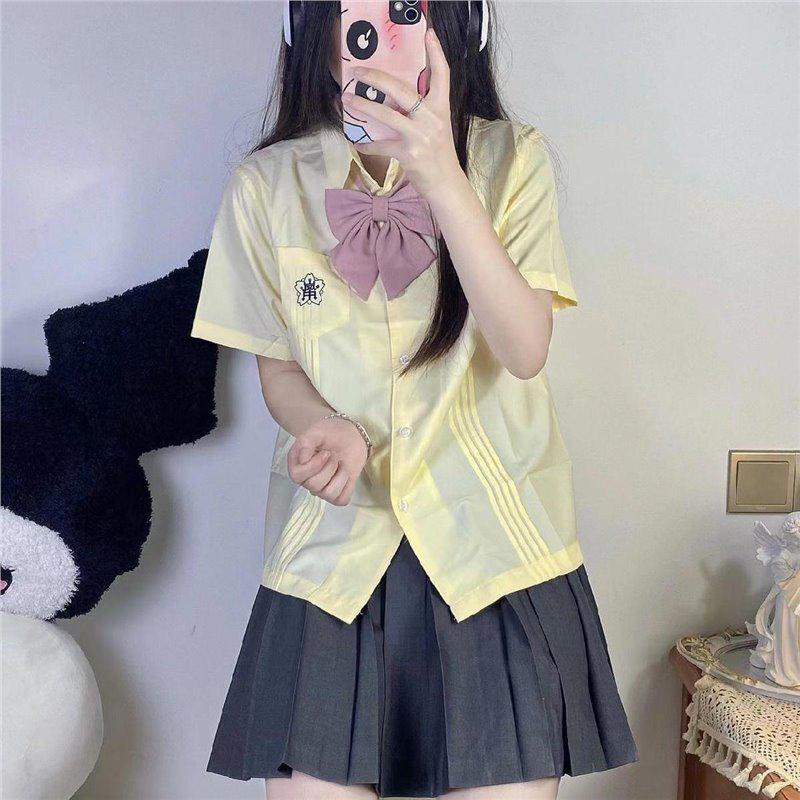 Xiaolan Women's Short-Sleeve Embroidered JK Shirt - Original Japanese College Style Summer White Uniform.