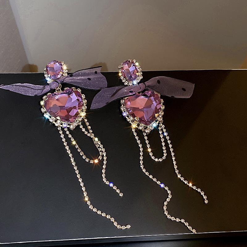 Super Flash Diamond Purple Flower Pearl Stud Earrings French Earrings