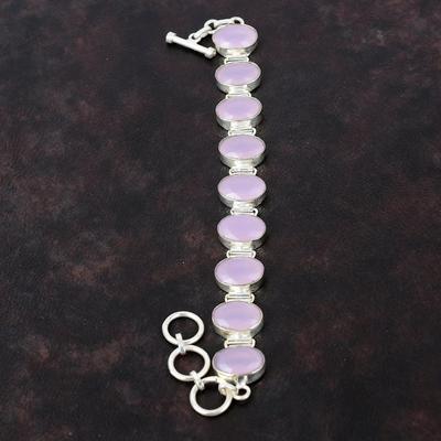Facettiertes Rosa Chalcedon Armband Echtes Edelstein Armband 925 Sterling Silber Armband Verstellbares Kettenarmband Handarbeit Schmuck Geschenk für Sie