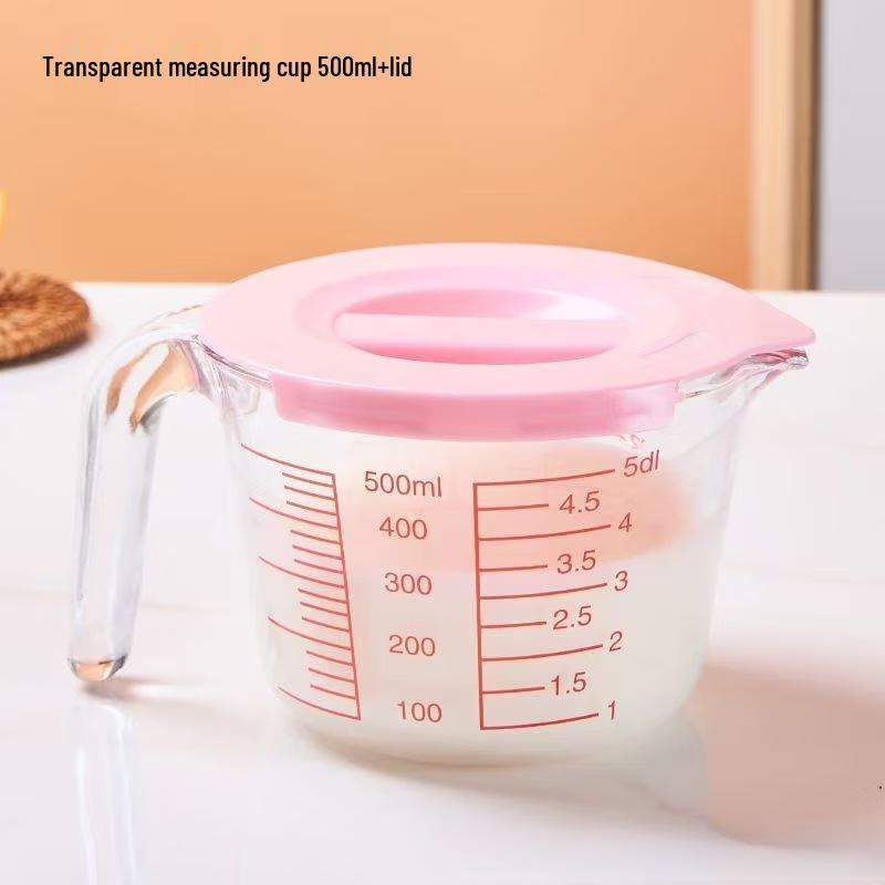 Yi Cang Glass Measuring Cup with Scale and Lid, 500ML, 5-Pack