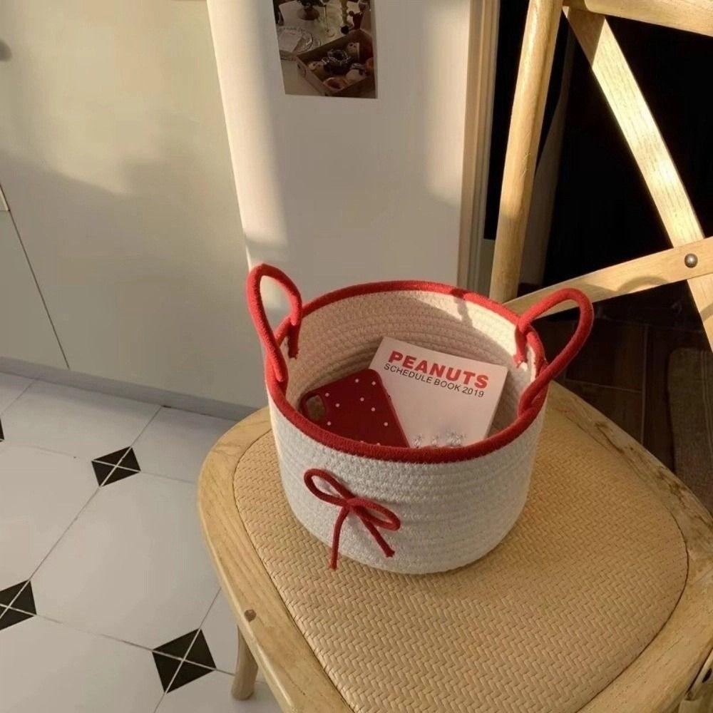 Košík na uložení háčkovaný s víkem, pletený bavlněný, pevný, prachotěsný box, mašlička, domácí organizér