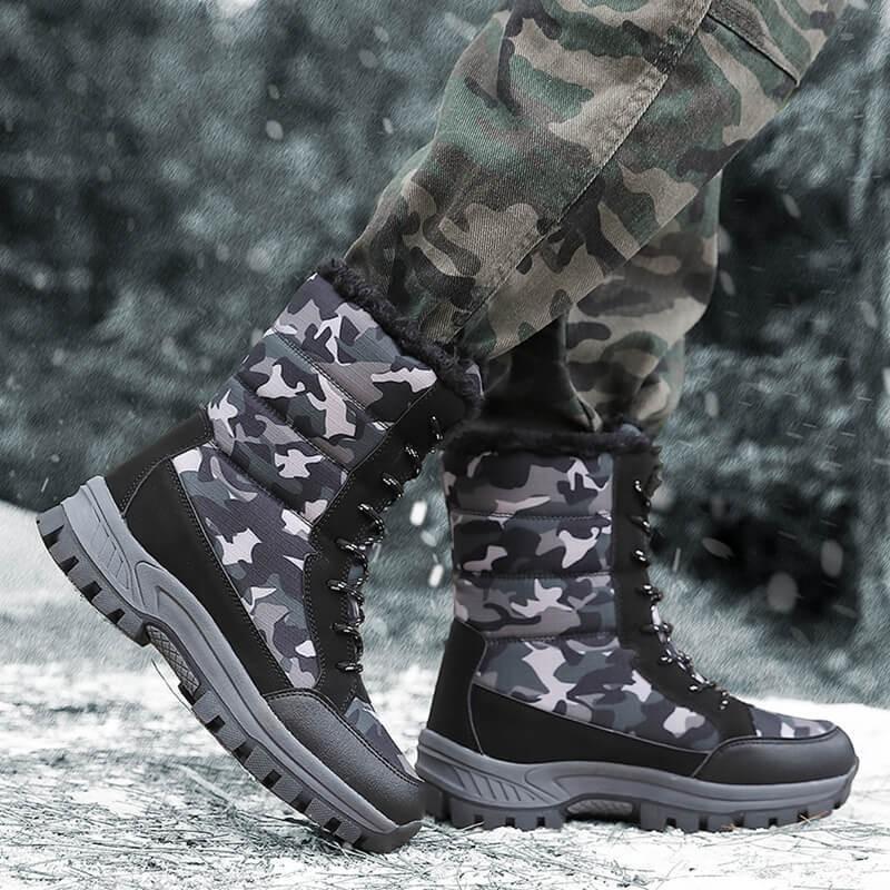 Men Women Winter Snow Boots Mid-Calf Camo Hiking Shoes Warm Faux Fur Lined TPR Sole Slip-Resistant Outdoor
