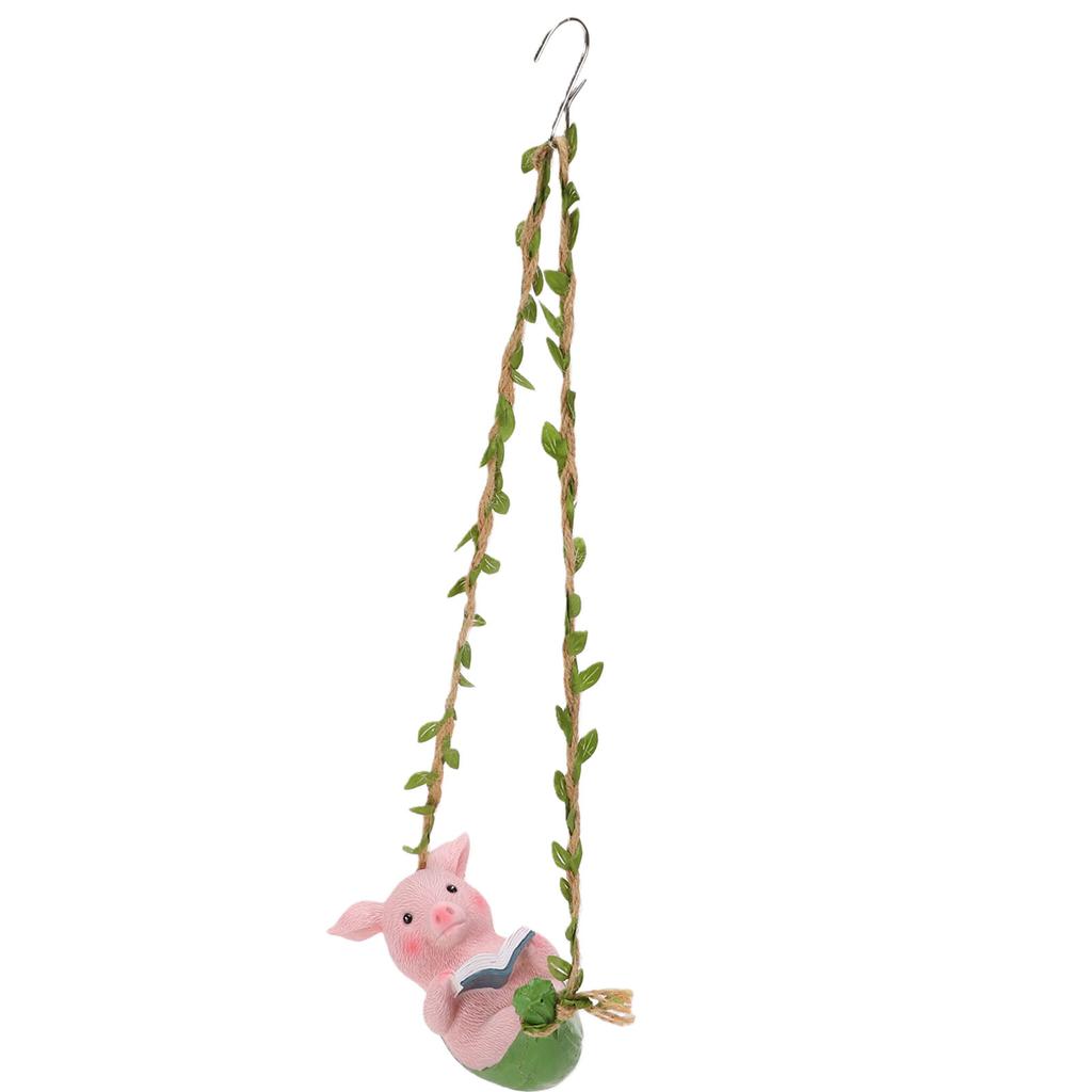 Hanging Hammock Swing Pig Figurine Cute Resin Reading Pig Tree Decor Statue for Garden Outdoor
