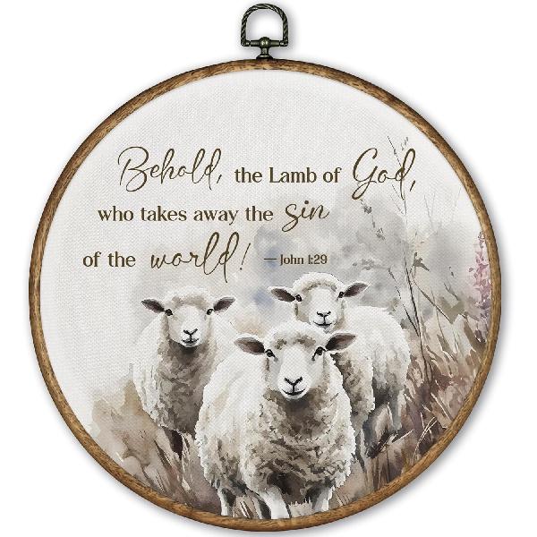 TLESKE Wildflower Christian Scripture the Lord Is My Shepherd Round Wall Art Decor 10x10, Floral Bible Verse Psalm Framed Canvas Wall Art Prints