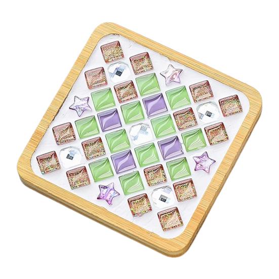 DIY Glass Mosaic Tile Coaster Set Mixed Color Mosaic Kit with Wooden Coaster Kids Adults Handmade Mosaic Crafts Coaster with Accessories