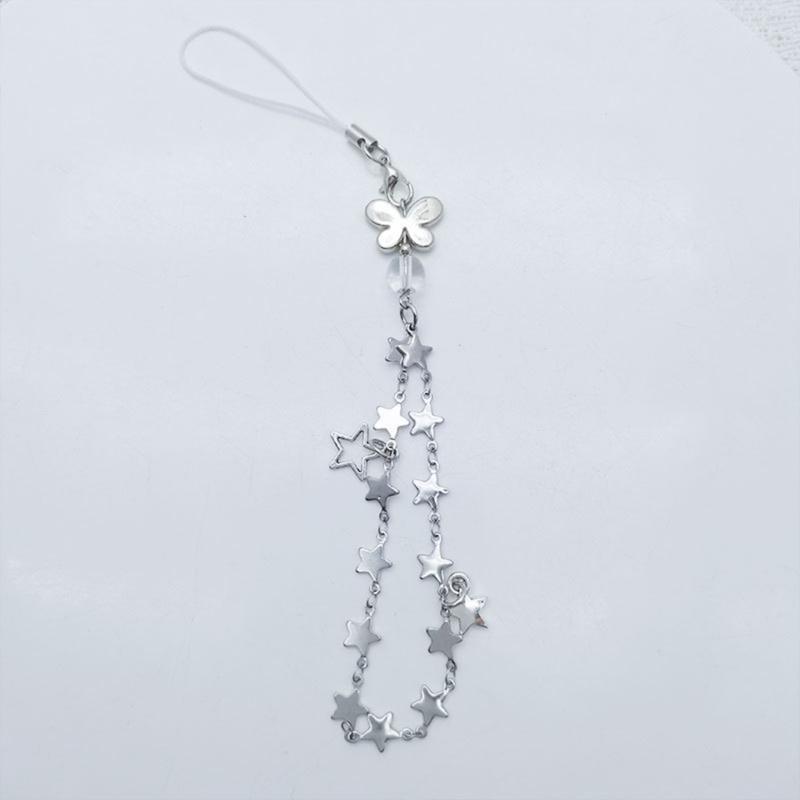 DIY Handmade Cute Phone Charm Y2K Women Five-pointed Star Pendant Butterfly Strap Lanyard Star Bead Cartoon Accessories