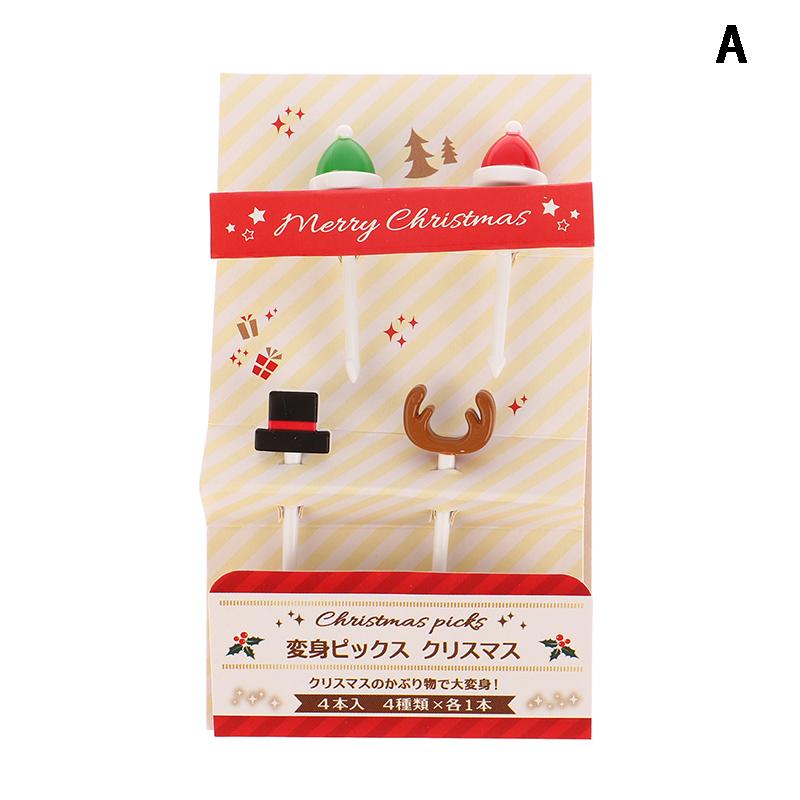 

4/6 шт. Рождественская фруктовая вилка, креативные аксессуары для обеда Bento, праздничное украшение для вечеринки, симпатичная фруктовая вилка, вставка для кекса, зубочистки A