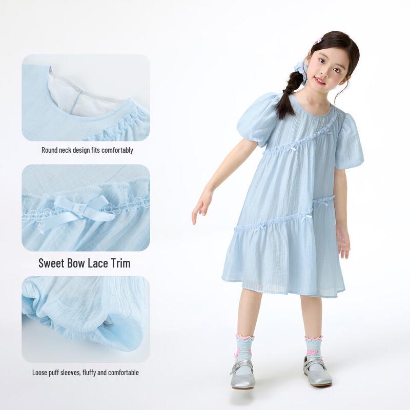 Sommer-Puffärmel-Rüschenkleid für Mädchen