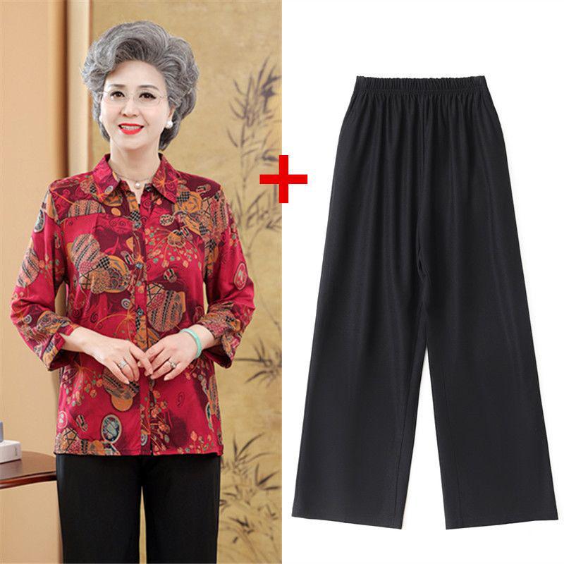 Summer Cotton Silk Cardigan for Elderly Women, 70s Grandma Seven-Sleeve Top Shirt