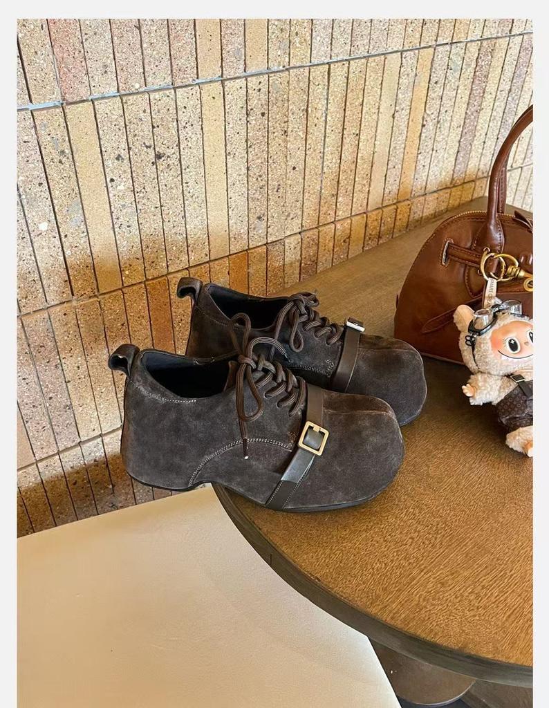 Japanese retro platform lace-up loafers women's 2025 new college style comfortable height-increasing small leather shoes muffin single shoes