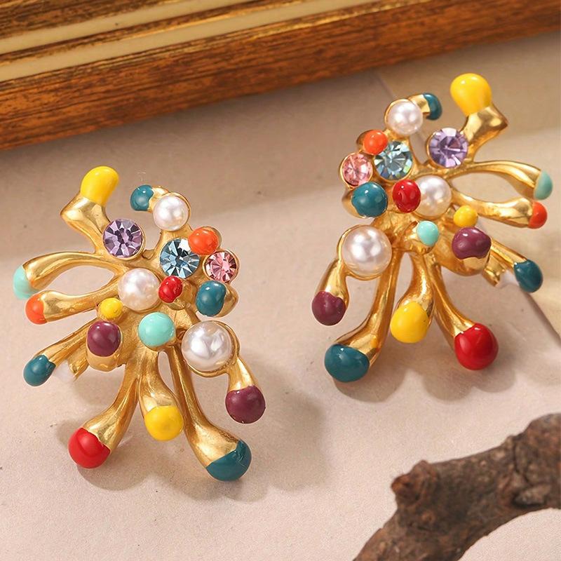 Exquisite Fireworks Modeling Stud Earrings Sparkling Colorful Rhinestone Oil Drop Earring Women Elegant Everyday Party Jewelry