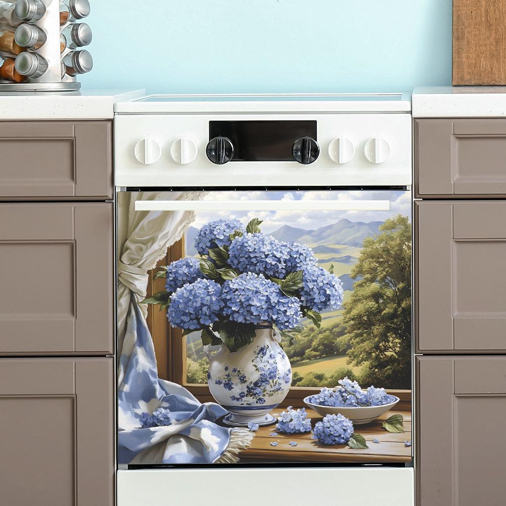 Hortensie Albastră Pictată Bucătărie Sală de Mese Fundal Acasă Amenajare Peisagistică Autocolante de Perete Decorative