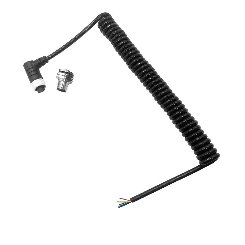 

6-pin M12 Waterproof Male to Female Spring Cable for Instruments, Shared Bikes, LED Lights - IP65 Rated. M12 Front Female Socket 2-Pin 12mm Hole