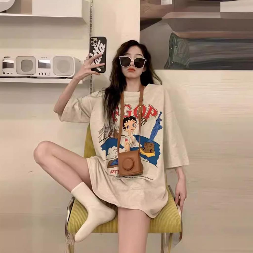 American Vintage Retro Large Size T-shirt Women's Pure Cotton Trendy Brand Vintage Short-sleeved Ins Versatile New Summer Top