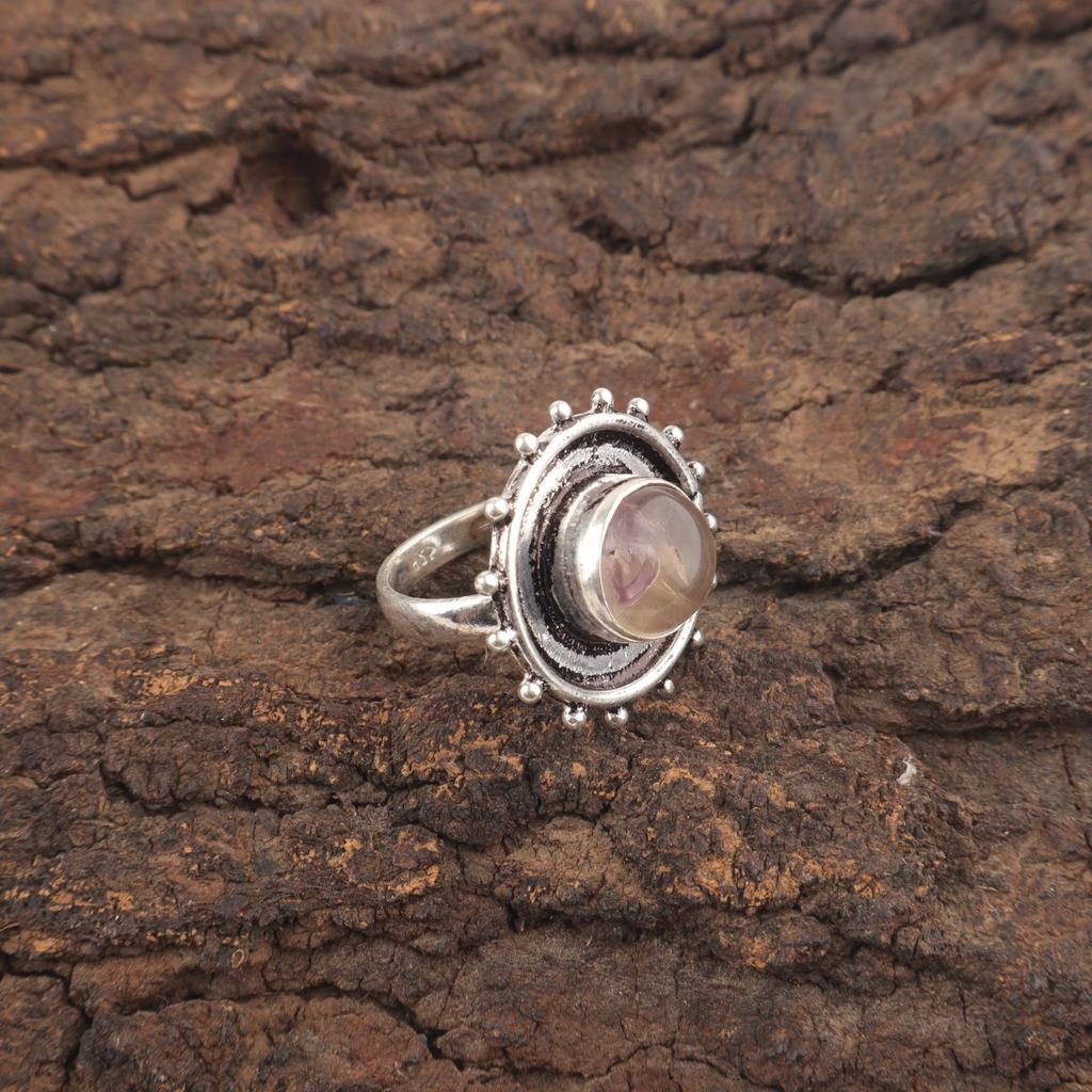 Round Ametrine Stone Sterling Silver Cocktail Engagement Gift Boho Ring Jewelry RR-49-22