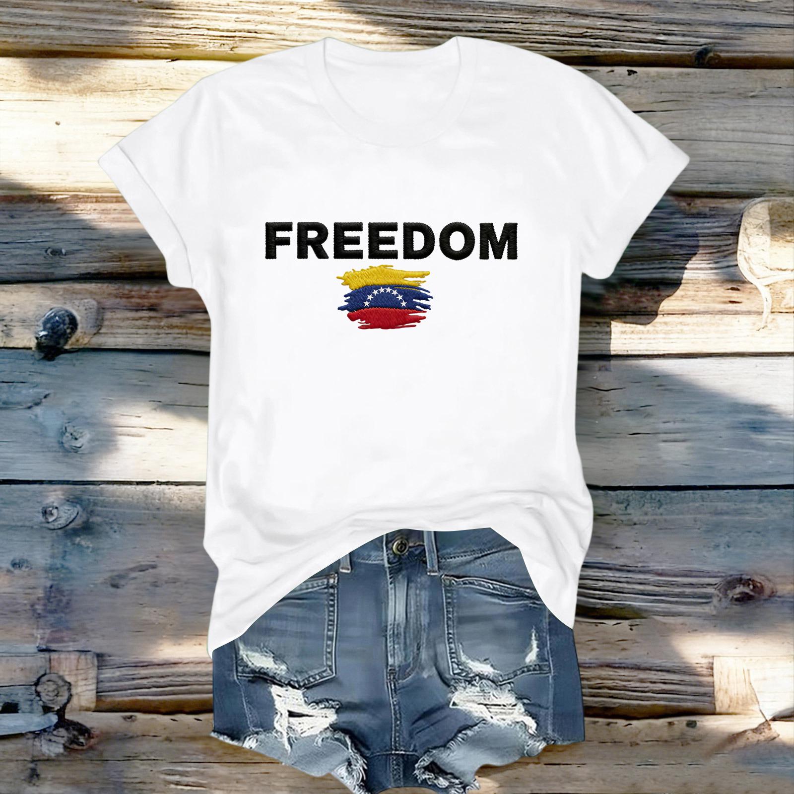 

Women s Fashionable Round Neck Casual Retro Print Short Sleeved T-shirt Top XL білий