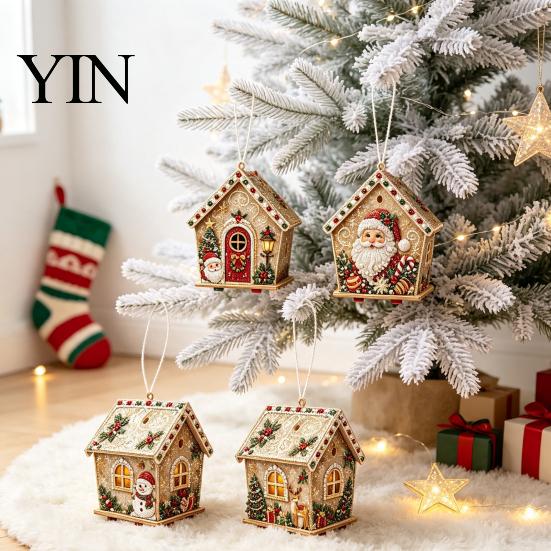 Kreatives Geschenk für Erwachsene DIY Weihnachts-Perlenkunst Malerei Hängender Anhänger Bausatz, 3D Perlen Lebkuchenhaus Dekoration Haus Handgemachte Miniatur