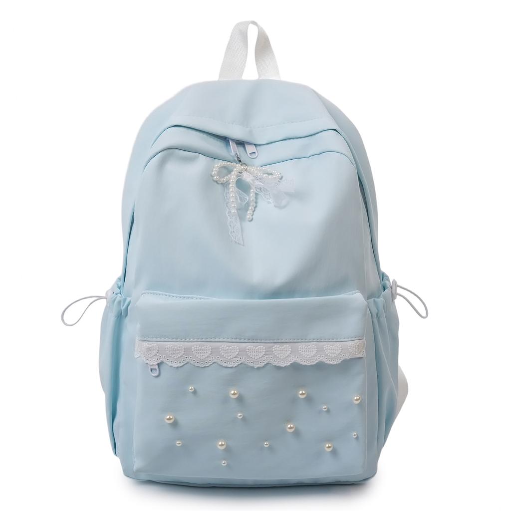 Zaino versione coreana dolce pizzo borsa zaino femminile carino fiocco perla zaino scolastico studente moda casual versatile zaino