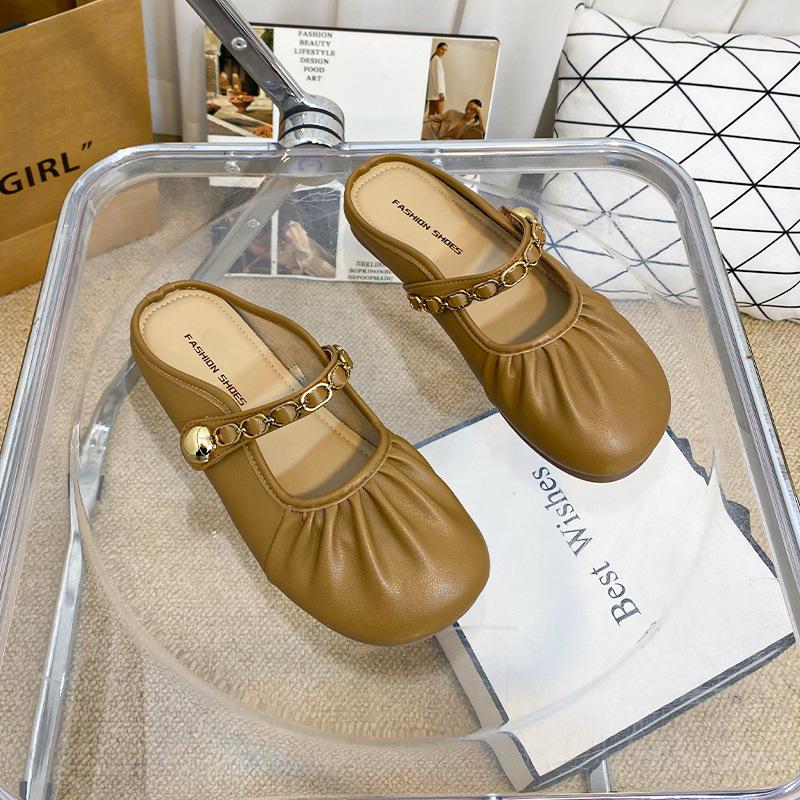 

Французские балетки на плоской подошве с круглым носком, вечерний бриз, нежные с юбкой, шлепанцы 2025 весна и лето, новые шлепанцы с сумкой Xiaoxiangfeng 40 светло-коричневого