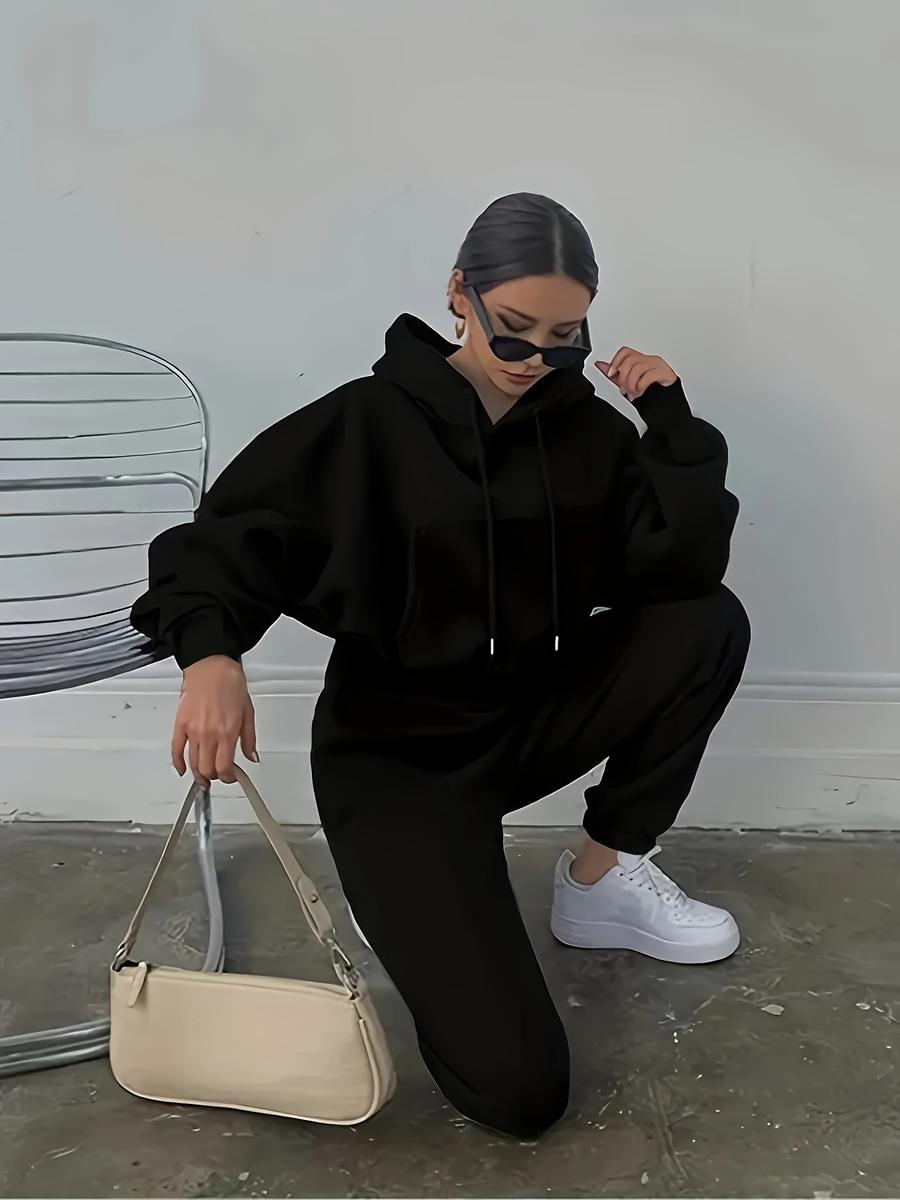 

Осенне-зимний женский новый повседневный худи-куртка, спортивный костюм для женщин S чёрный