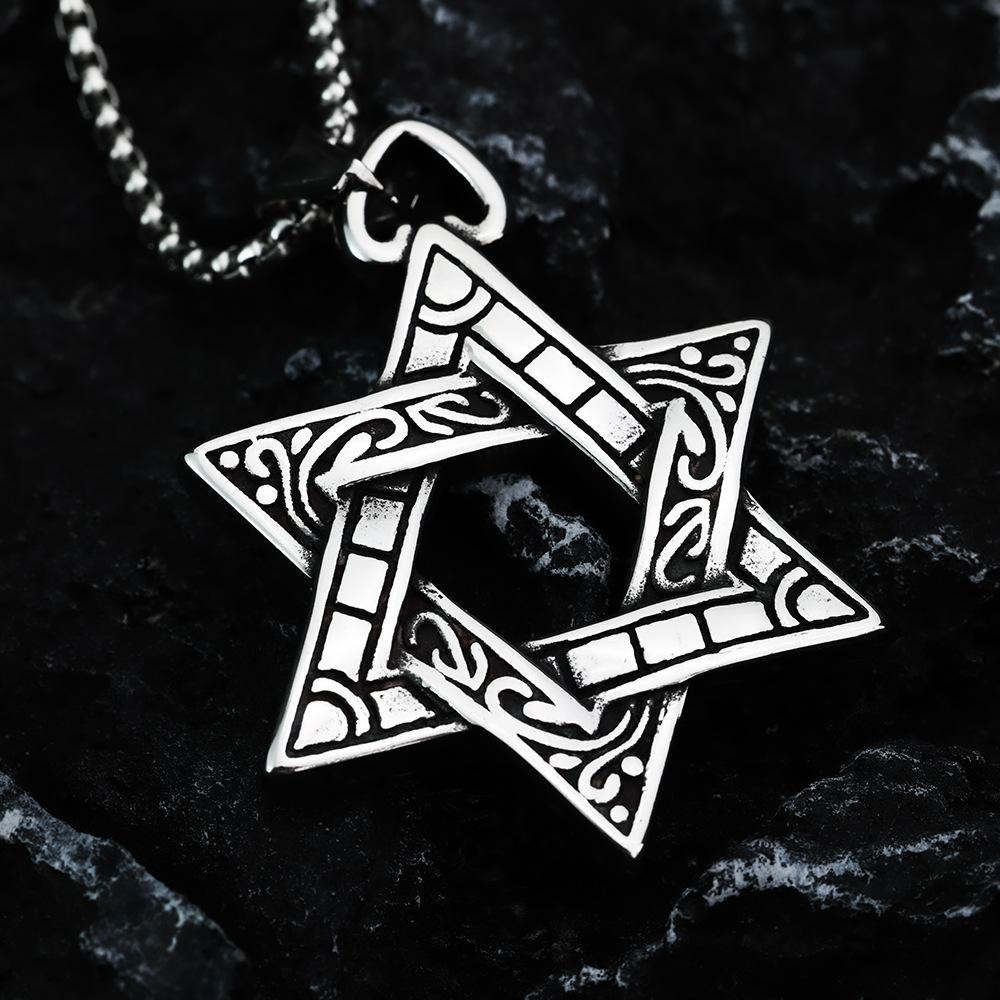 Vintage Style Double Sided Hexagram Men's Stainless Steel Punk Necklace