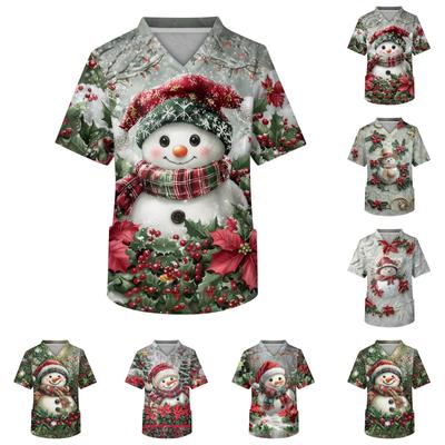 Men's Short Sleeve V-Neck Christmas Print Chest Pocket Care Top