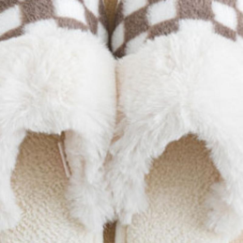 Daiso Block Check Fleece Lining Clogged Living Room Shoes 220 240 Mm Ivory