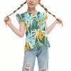 Children's Casual Short-Sleeved Pleated Cute Hawaiian Print Round-Neck Top