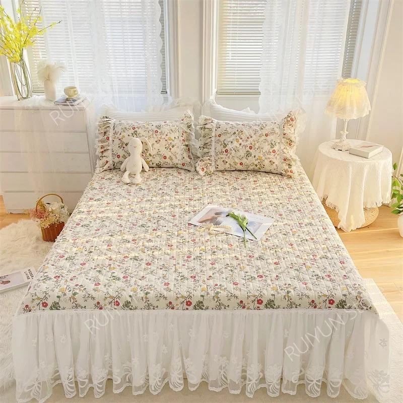 

Новая кружевная юбка принцессы из 100% хлопка, покрывало на кровать, простыня, утолщенная юбка-кровать, нескользящий чехол для матраса, защитная юбка с рюшами 1pc Skirt 120x200cm