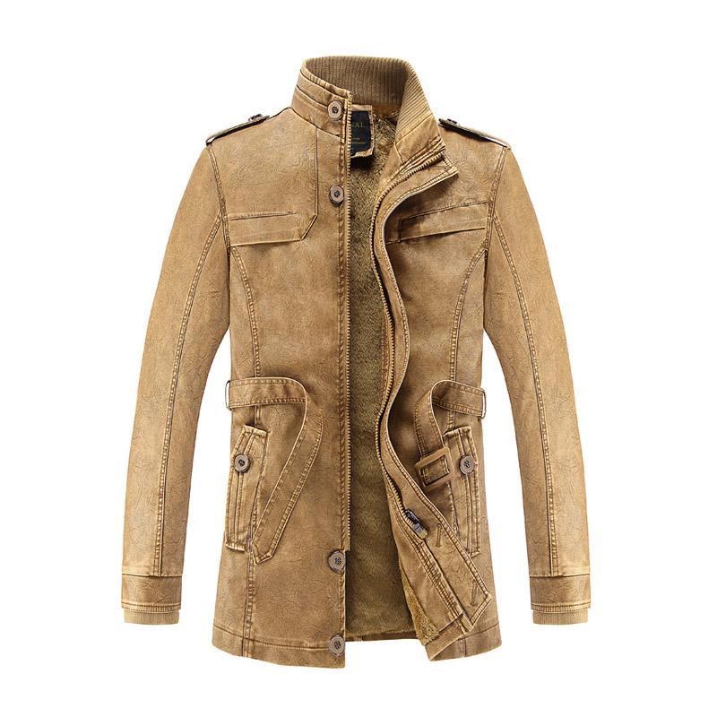 Chaquetas de Motocicleta Otoño Invierno Abrigo Chaqueta de Cuero para Hombre Caliente Casual Terciopelo Cuello Alto Cintas