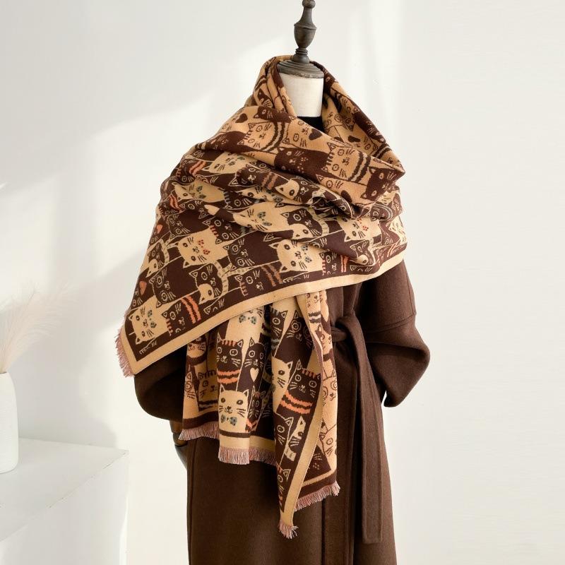 Winter kitten scarf women's new versatile lengthened imitation cashmere scarf fashion warm thickened shawl