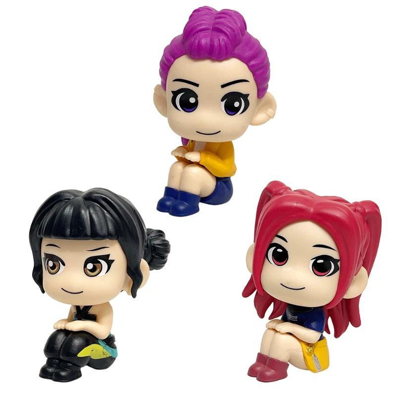 3Pcs K-POP Demon Hunters Rumi Mira Zoey Q Version Sitting Pose Figure Set Anime Action & Toy Figures Cute Cartoon Action Figures Toys for Fans Gift