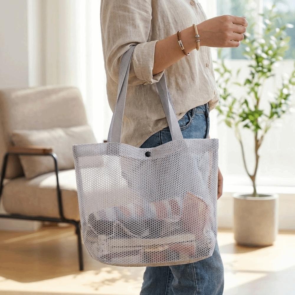 Lightweight Mesh Beach Bag Large Capacity Shoulder Handbag Toiletries Organizer Picnic
