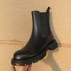 2024 Fall/Winter Shoes Women Leather Ankle Boots Women Round Toe Thick Heel Women Shoes Solid Chelsea Boots Casual Women Boots