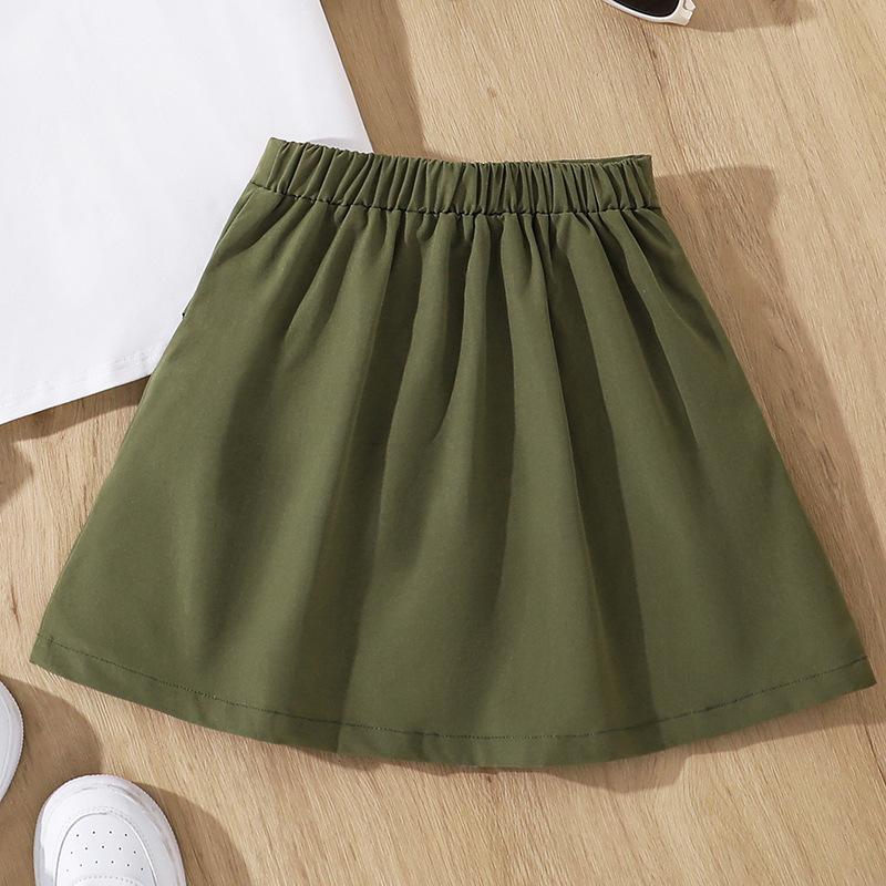 Girls' Casual Suit Summer Children Sweet Short Sleeve Top Pleated Skirt Two-piece Suit