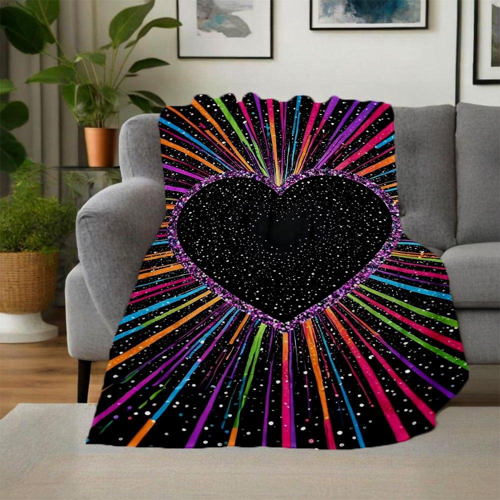 "Colorful Heart Glitter Phone Case Cover"Blanket Flannel Throw Blanket for Sofa, Bed, Travel, Camping, Office, Couch, Chair, And Bed Gift fo