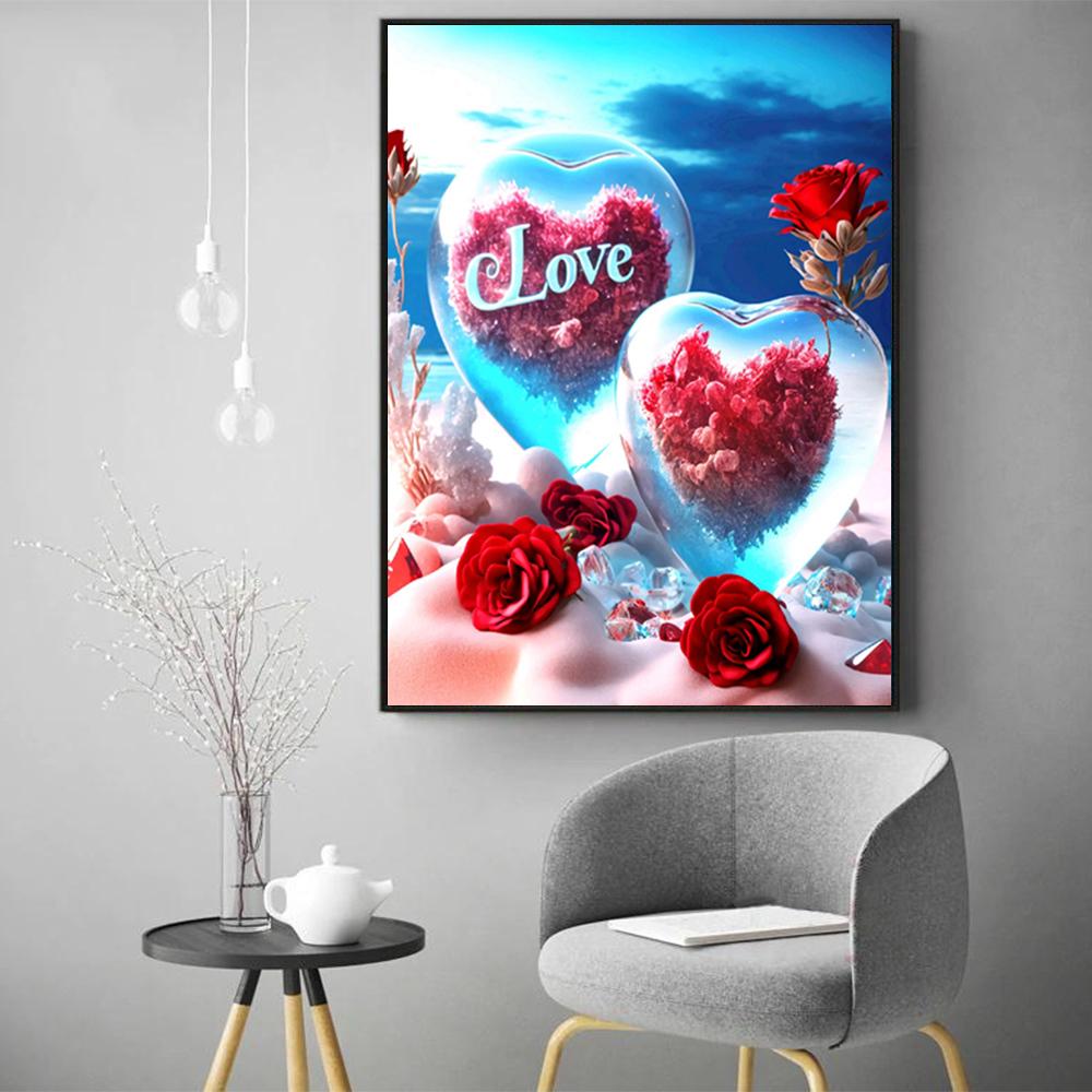 New Arrival Diamond Mosaic Love Stone Embroidery Heart Cross Stitch Seaside Painting Flower Fantasy Landscape Wall Decor