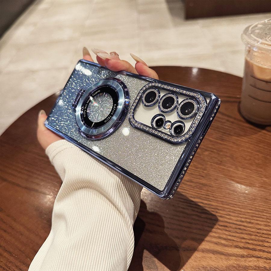 Luksus Glitter Bling Gradient Etuier Stativ Diamant S24Ultra Etui For Samsung Galaxy S25 S24 S23 S22 Ultra Plus A05S A15 A24 A25 A35 A55 Deksel