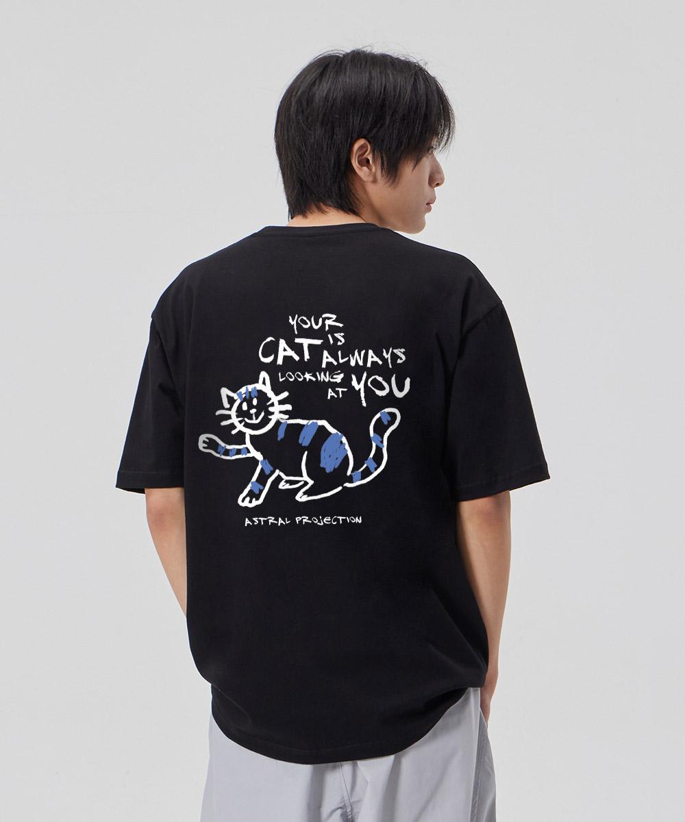 Astral Projection [Doodle Cat] Cotton Loose Fit Short Sleeve T-Shirt_Black L