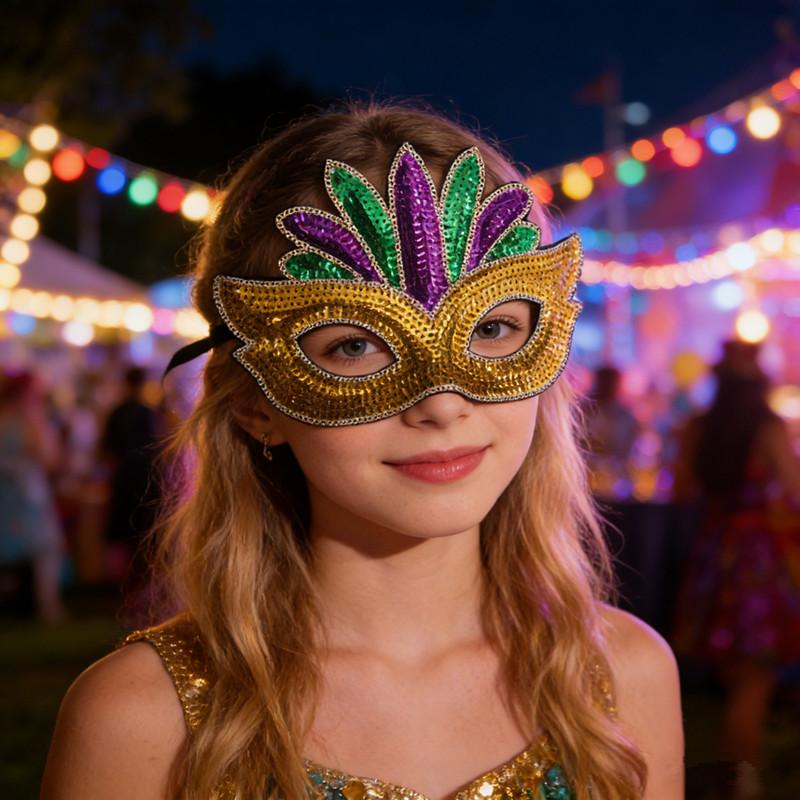 Purple Green Yellow Sequin Mardi Gras Masque Masquerade Venetian Carnival Half Face Mask Halloween Cosplay Accessories