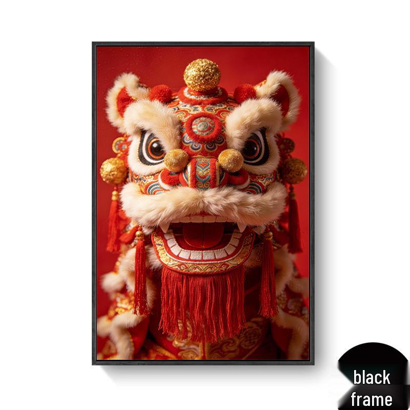 Chinese Festival Lion Dance Decorative Wall Art: Oil Canvas Mural